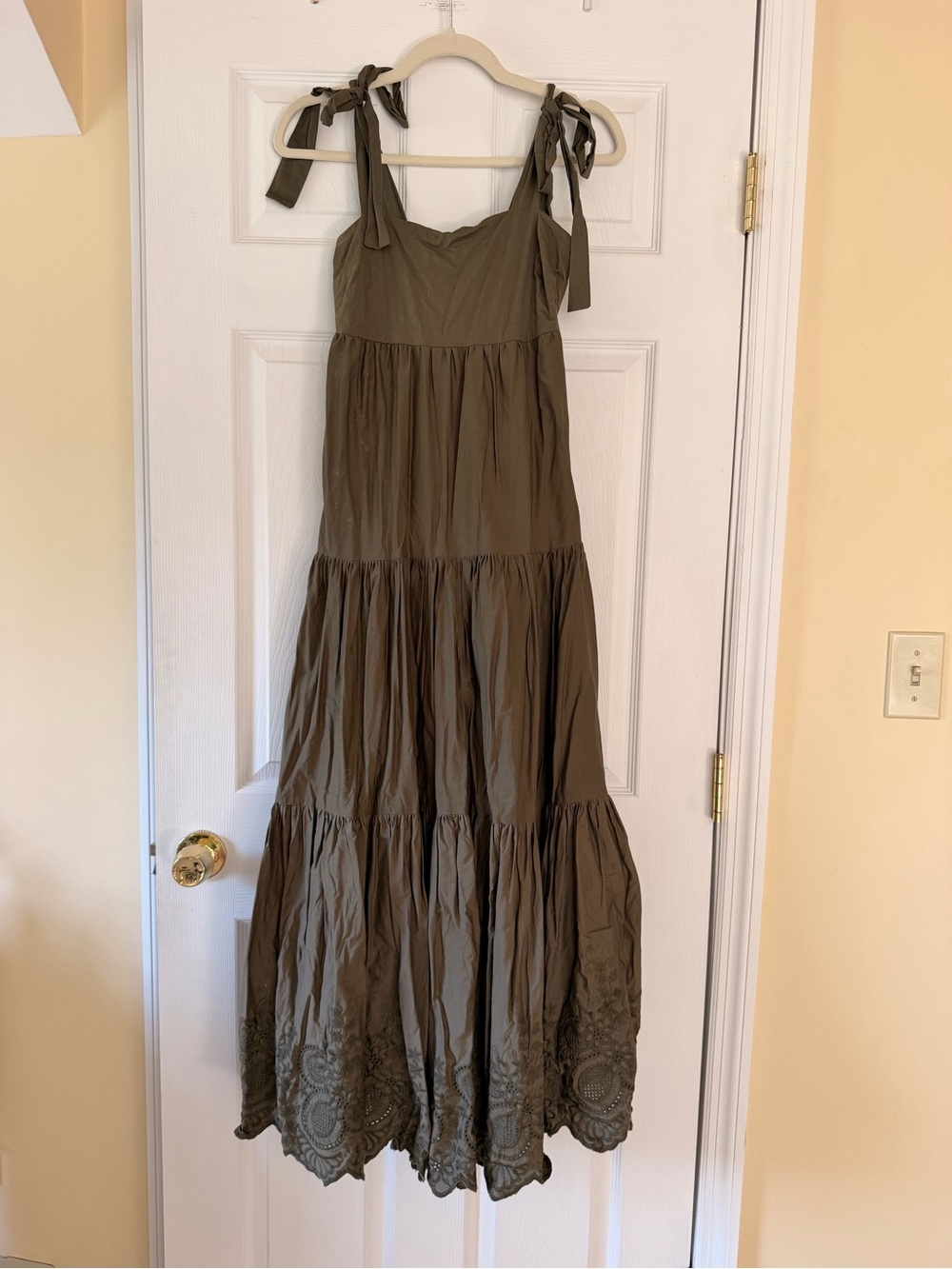 Jason Wu Olive Green Tiered Maxi Dress with Tie Straps
